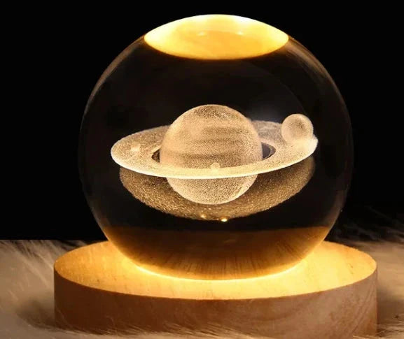 Kids LED Crystal Ball Lamp – 3D Moon & Galaxy Table Decor Toy