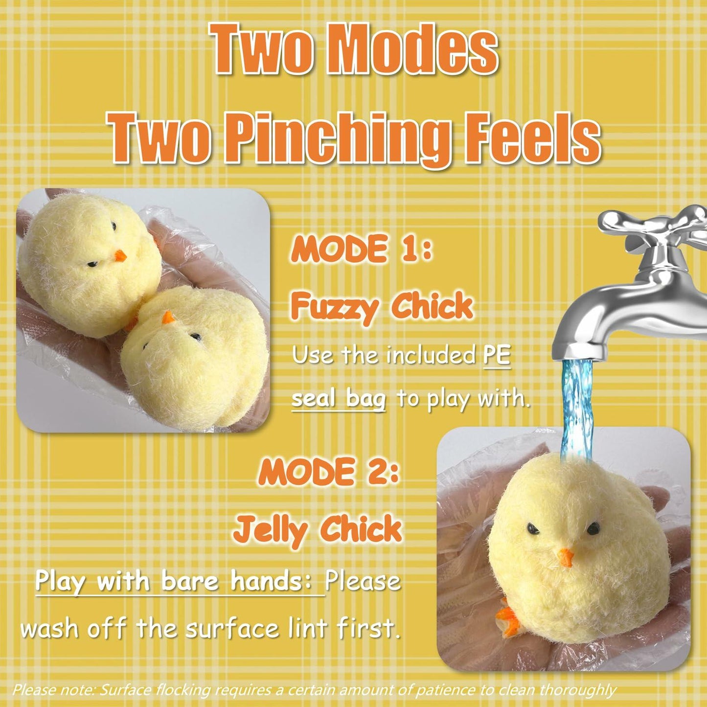 Gberlczz Handmade Chicken Squishy Stress Reliever Fuzzy Yellow Toy 3.52oz